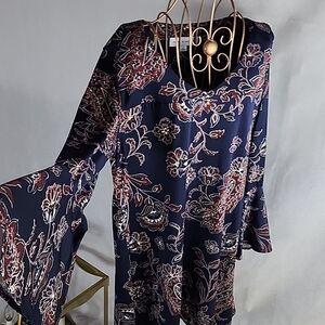 Dark Navy Floral Dress with Bell Sleeves